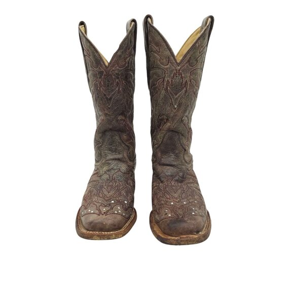 Corral Western Boots Leather Women 6.5M Cross Stud Embroidery Square Toe Cowgirl - Picture 5 of 14